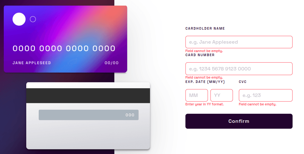 Interactive Card Details Form details